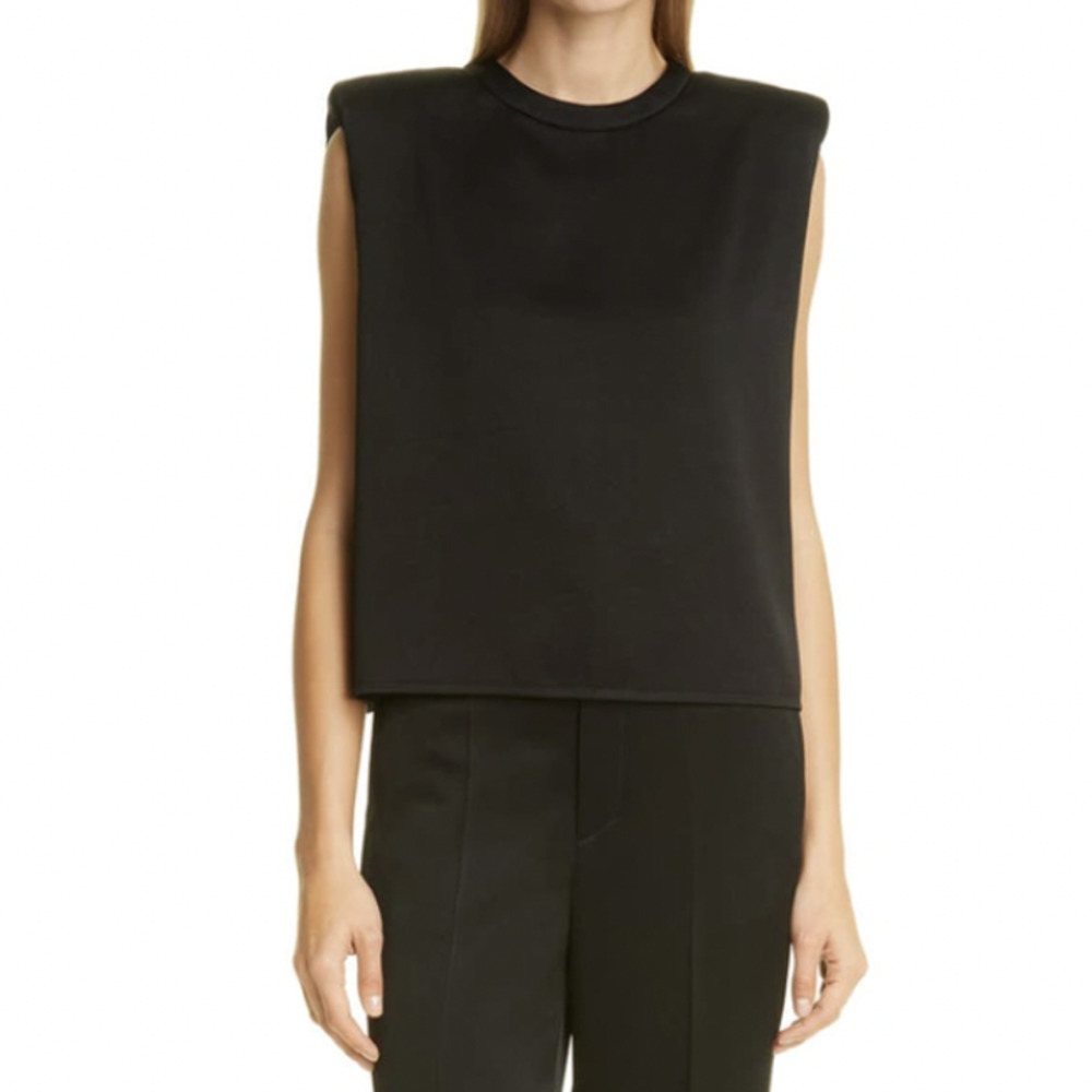 ba & sh Sleeveless Shoulder Pad Satin T-Shirt​​​​​​​​​​​